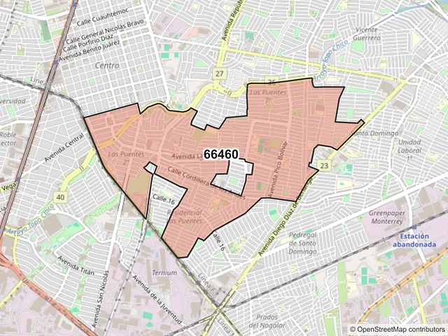 Mapa del código postal 66460, San Nicolás de los Garza, Nuevo León