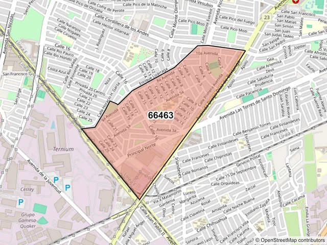 Mapa del código postal 66463, San Nicolás de los Garza, Nuevo León