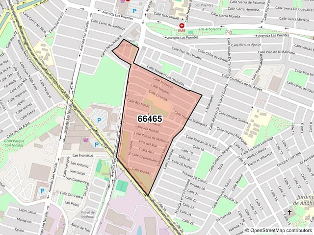 Mapa del código postal 66465, San Nicolás de los Garza, Nuevo León