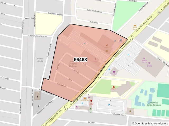 Mapa del código postal 66468, San Nicolás de los Garza, Nuevo León