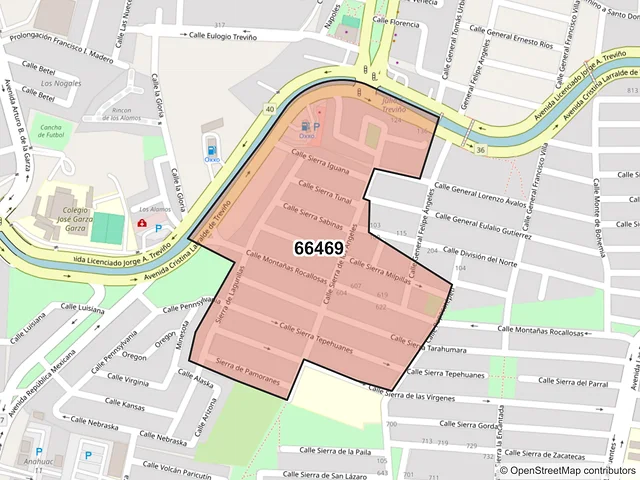 Mapa del código postal 66469, San Nicolás de los Garza, Nuevo León