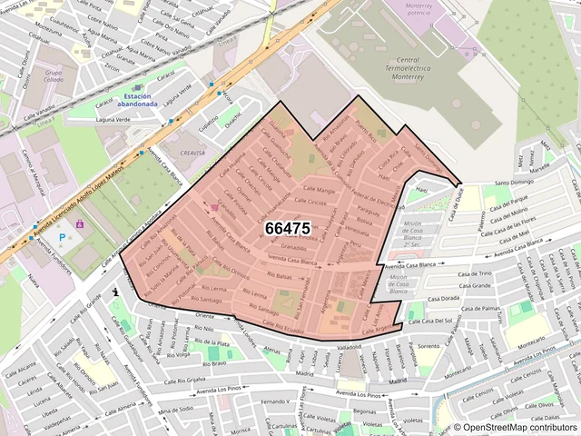 Mapa del código postal 66475, San Nicolás de los Garza, Nuevo León