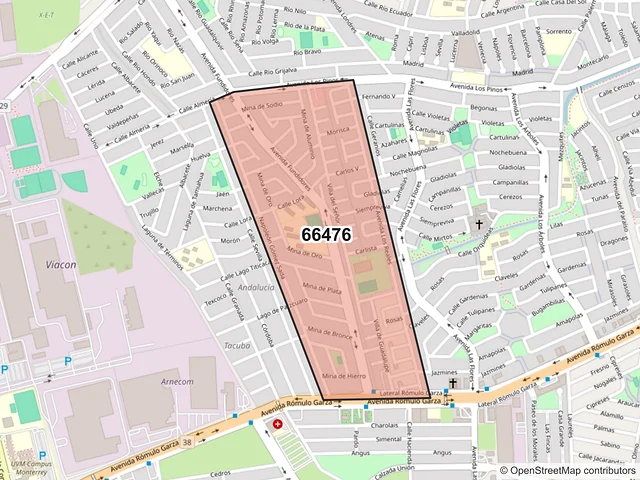 Mapa del código postal 66476, San Nicolás de los Garza, Nuevo León