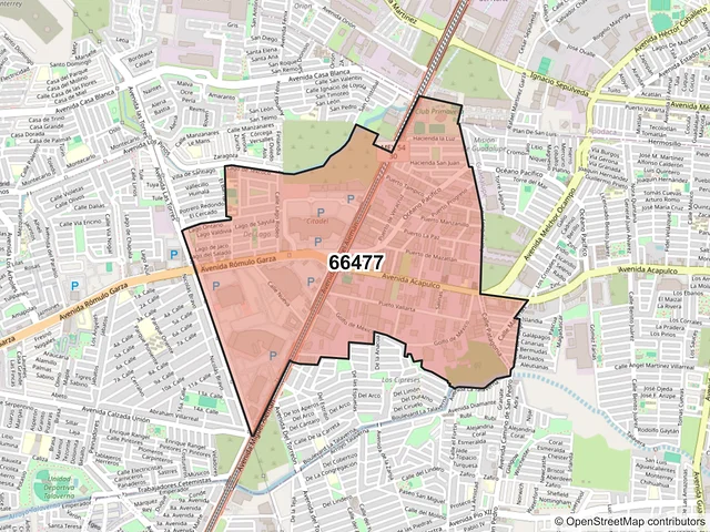 Mapa del código postal 66477, San Nicolás de los Garza, Nuevo León