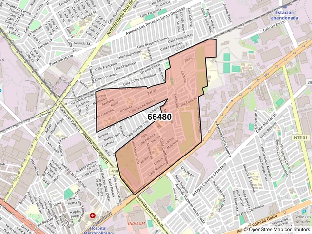 Mapa del código postal 66480, San Nicolás de los Garza, Nuevo León