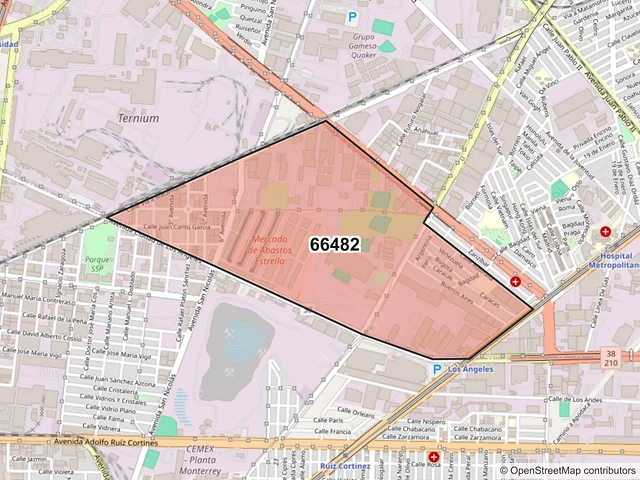 Mapa del código postal 66482, San Nicolás de los Garza, Nuevo León