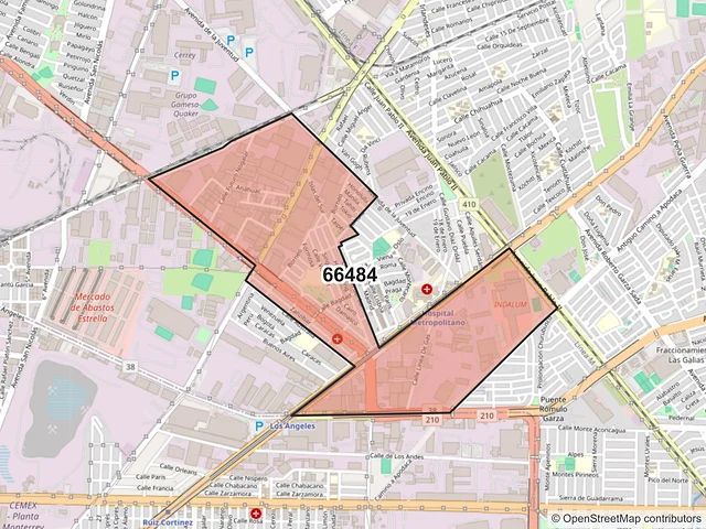 Mapa del código postal 66484, San Nicolás de los Garza, Nuevo León
