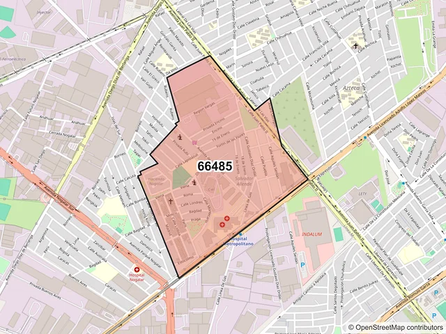 Mapa del código postal 66485, San Nicolás de los Garza, Nuevo León