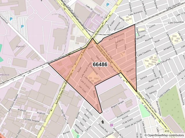 Mapa del código postal 66486, San Nicolás de los Garza, Nuevo León