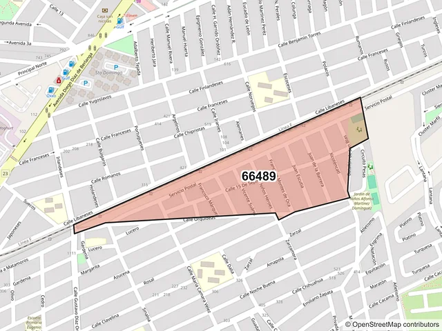 Mapa del código postal 66489, San Nicolás de los Garza, Nuevo León