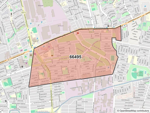 Mapa del código postal 66495, San Nicolás de los Garza, Nuevo León