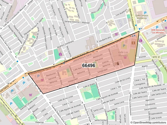 Mapa del código postal 66496, San Nicolás de los Garza, Nuevo León