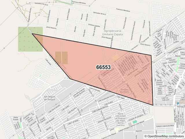 Mapa del código postal 66553, El Carmen, Nuevo León