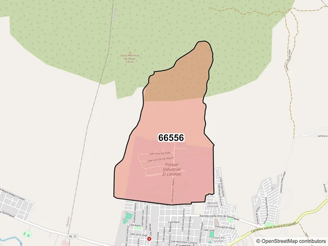 Mapa del código postal 66556, El Carmen, Nuevo León