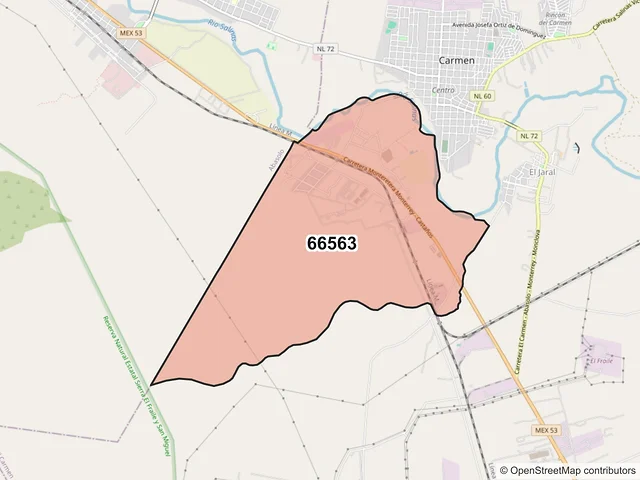 Mapa del código postal 66563, El Carmen, Nuevo León