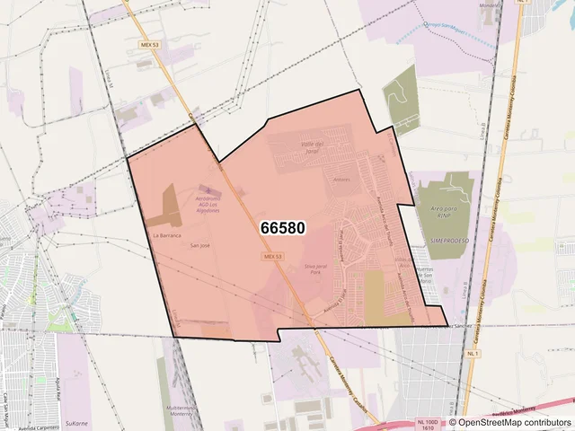 Mapa del código postal 66580, El Carmen, Nuevo León