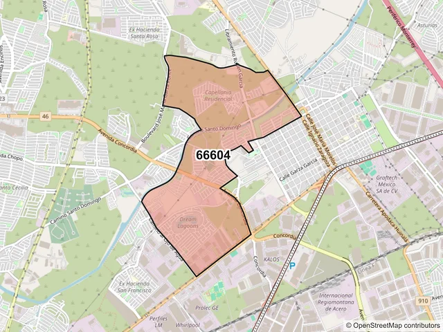 Mapa del código postal 66604, Apodaca, Nuevo León
