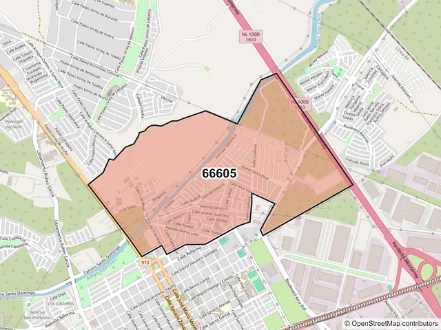 Mapa del código postal 66605, Apodaca, Nuevo León