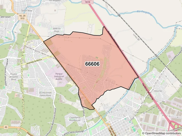 Mapa del código postal 66606, Apodaca, Nuevo León