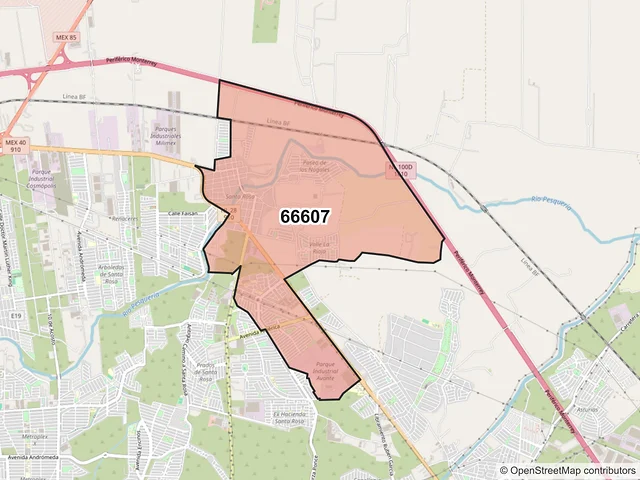Mapa del código postal 66607, Apodaca, Nuevo León