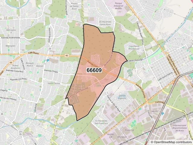 Mapa del código postal 66609, Apodaca, Nuevo León