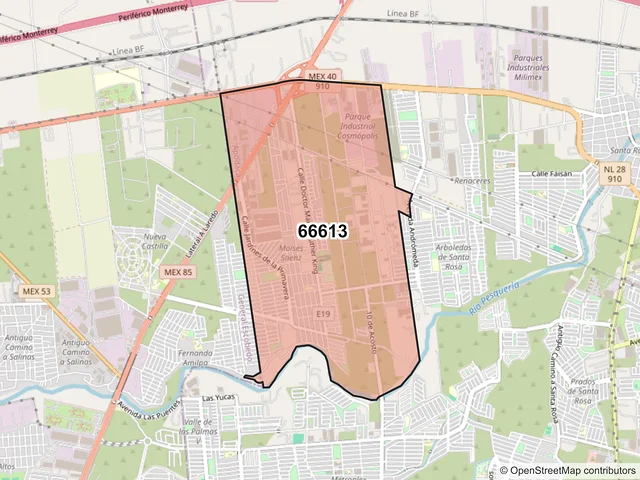 Mapa del código postal 66613, Apodaca, Nuevo León
