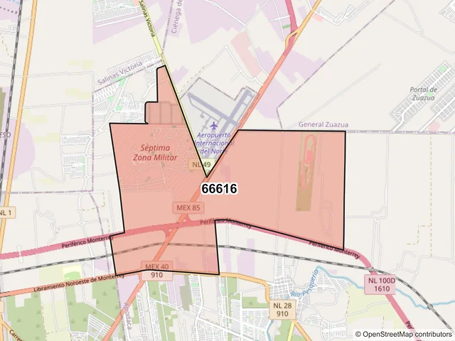 Mapa del código postal 66616, Apodaca, Nuevo León