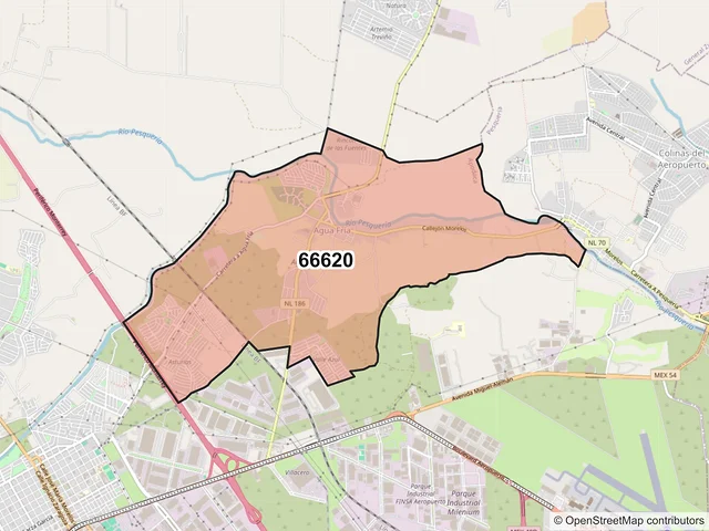Mapa del código postal 66620, Apodaca, Nuevo León