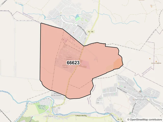 Mapa del código postal 66623, Apodaca, Nuevo León