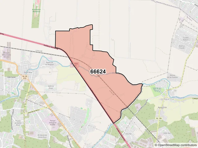 Mapa del código postal 66624, Apodaca, Nuevo León
