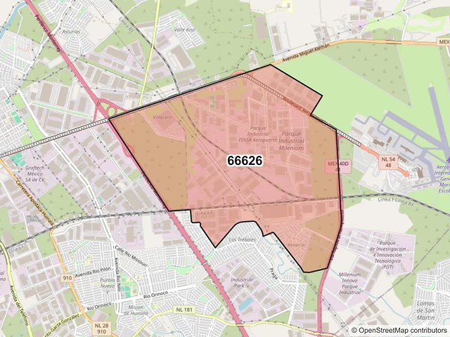Mapa del código postal 66626, Apodaca, Nuevo León