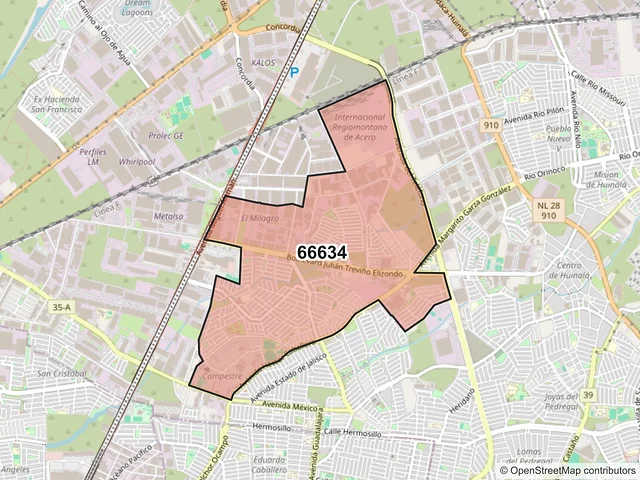 Mapa del código postal 66634, Apodaca, Nuevo León