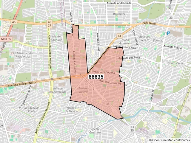 Mapa del código postal 66635, Apodaca, Nuevo León