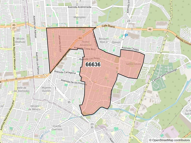 Mapa del código postal 66636, Apodaca, Nuevo León