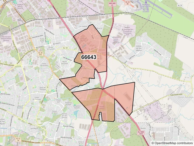 Mapa del código postal 66643, Apodaca, Nuevo León