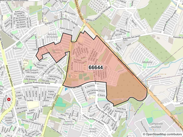 Mapa del código postal 66644, Apodaca, Nuevo León