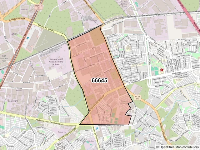 Mapa del código postal 66645, Apodaca, Nuevo León
