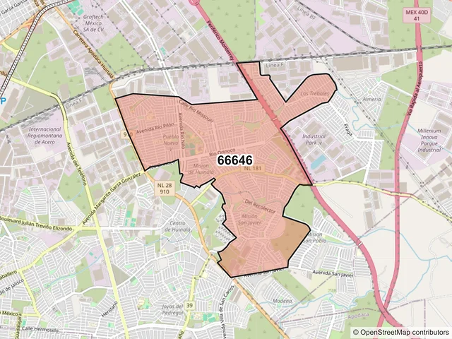 Mapa del código postal 66646, Apodaca, Nuevo León