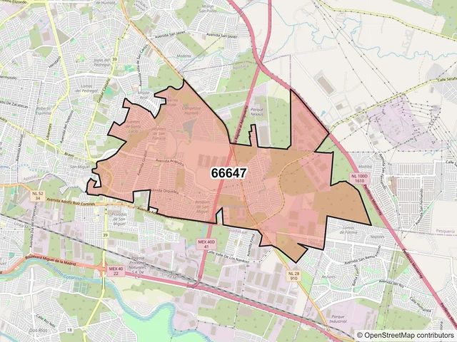 Mapa del código postal 66647, Apodaca, Nuevo León