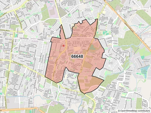 Mapa del código postal 66648, Apodaca, Nuevo León