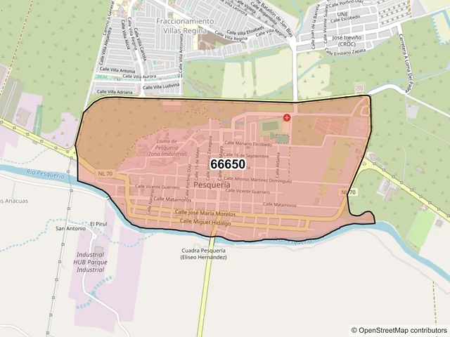 Mapa del código postal 66650, Pesquería, Nuevo León