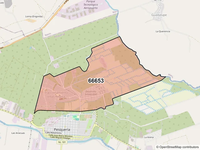 Mapa del código postal 66653, Pesquería, Nuevo León