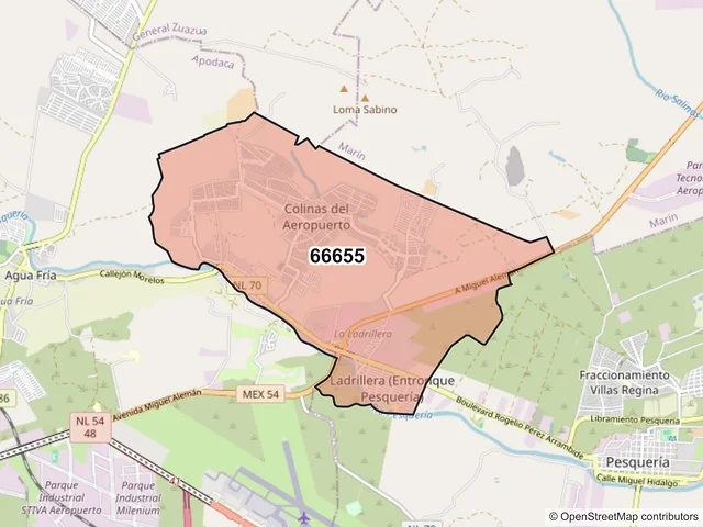 Mapa del código postal 66655, Pesquería, Nuevo León