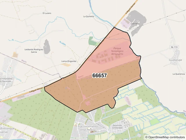 Mapa del código postal 66657, Pesquería, Nuevo León