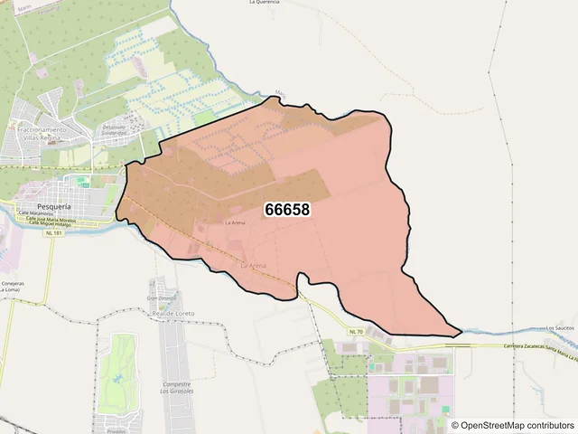 Mapa del código postal 66658, Pesquería, Nuevo León