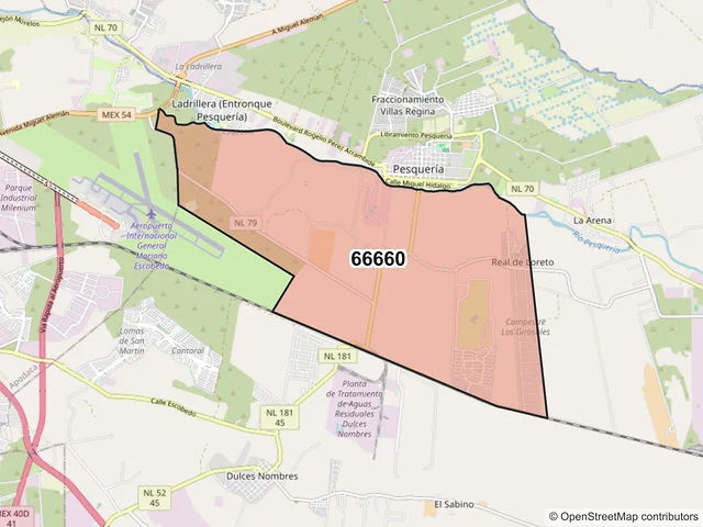 Mapa del código postal 66660, Pesquería, Nuevo León