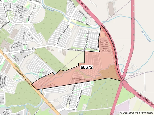 Mapa del código postal 66672, Pesquería, Nuevo León