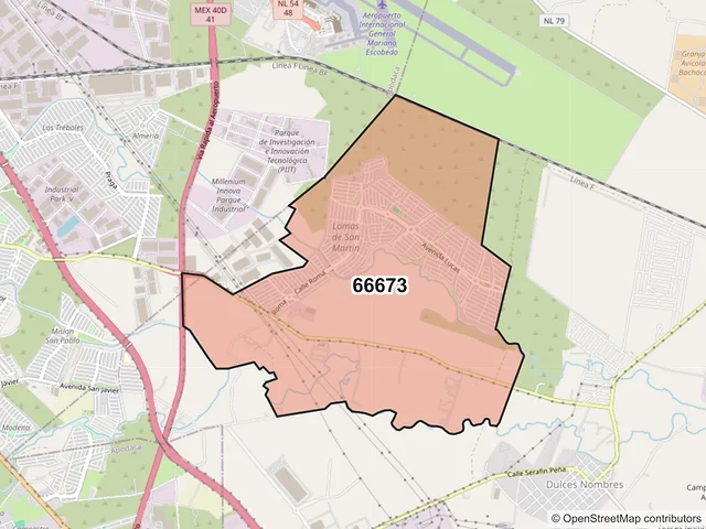 Mapa del código postal 66673, Pesquería, Nuevo León