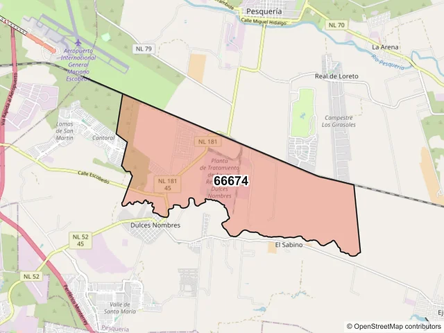 Mapa del código postal 66674, Pesquería, Nuevo León