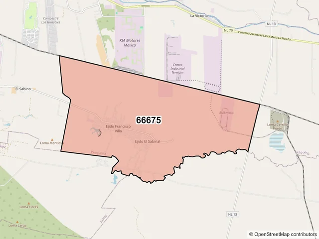 Mapa del código postal 66675, Pesquería, Nuevo León